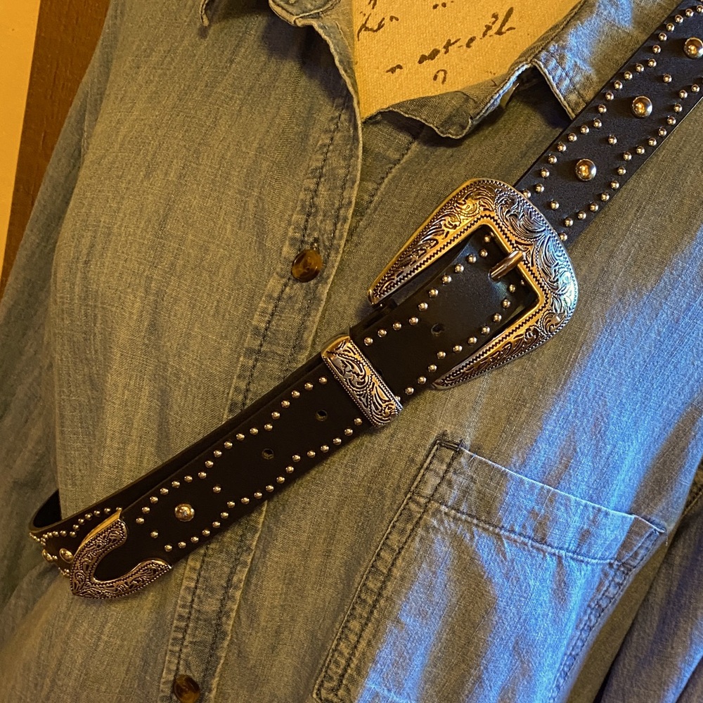 Faux Leather Studded Belt